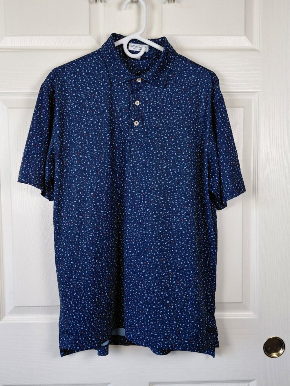 Peter Millar Mens Summer Comfort Blue Poker Shark Golf Polo Size M Tiburon